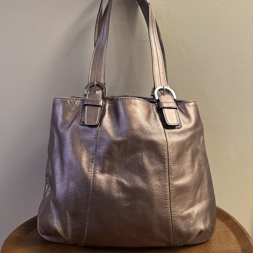 Coach SoHo Purse Bag Bronze Metallic Leather F17216 Tote Classy Preppy Glam